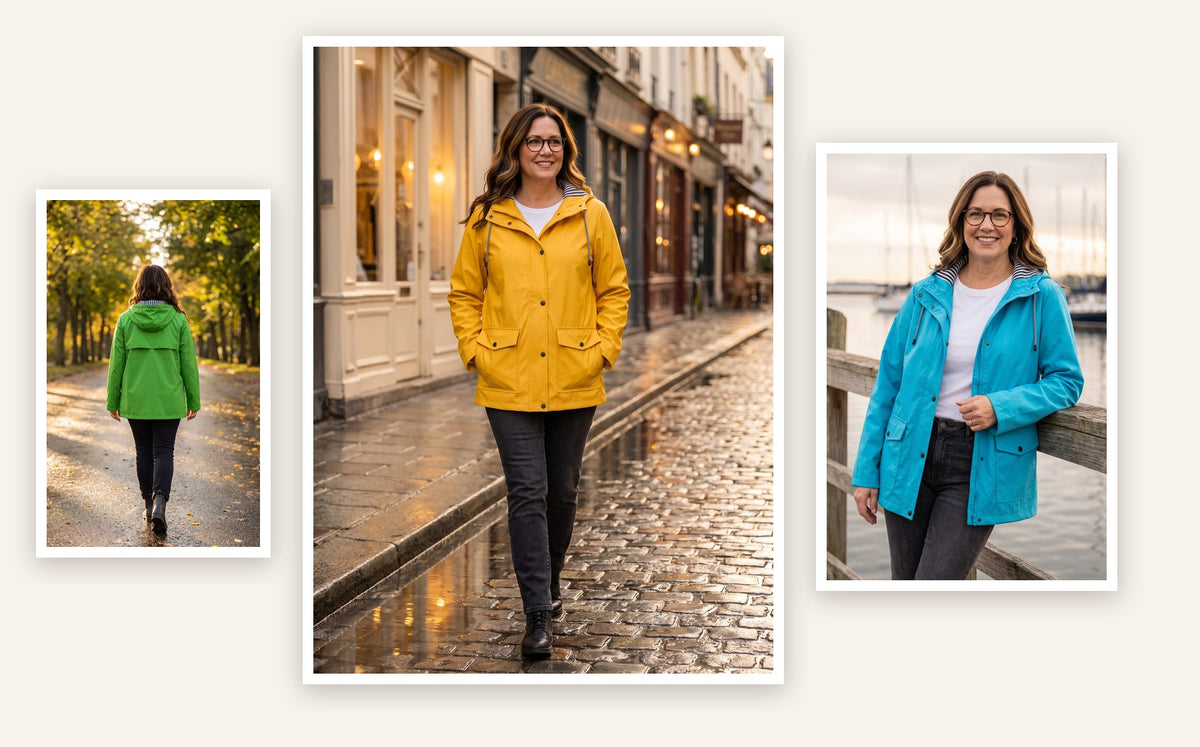 Marlow Rain Jacket styled collage desktop